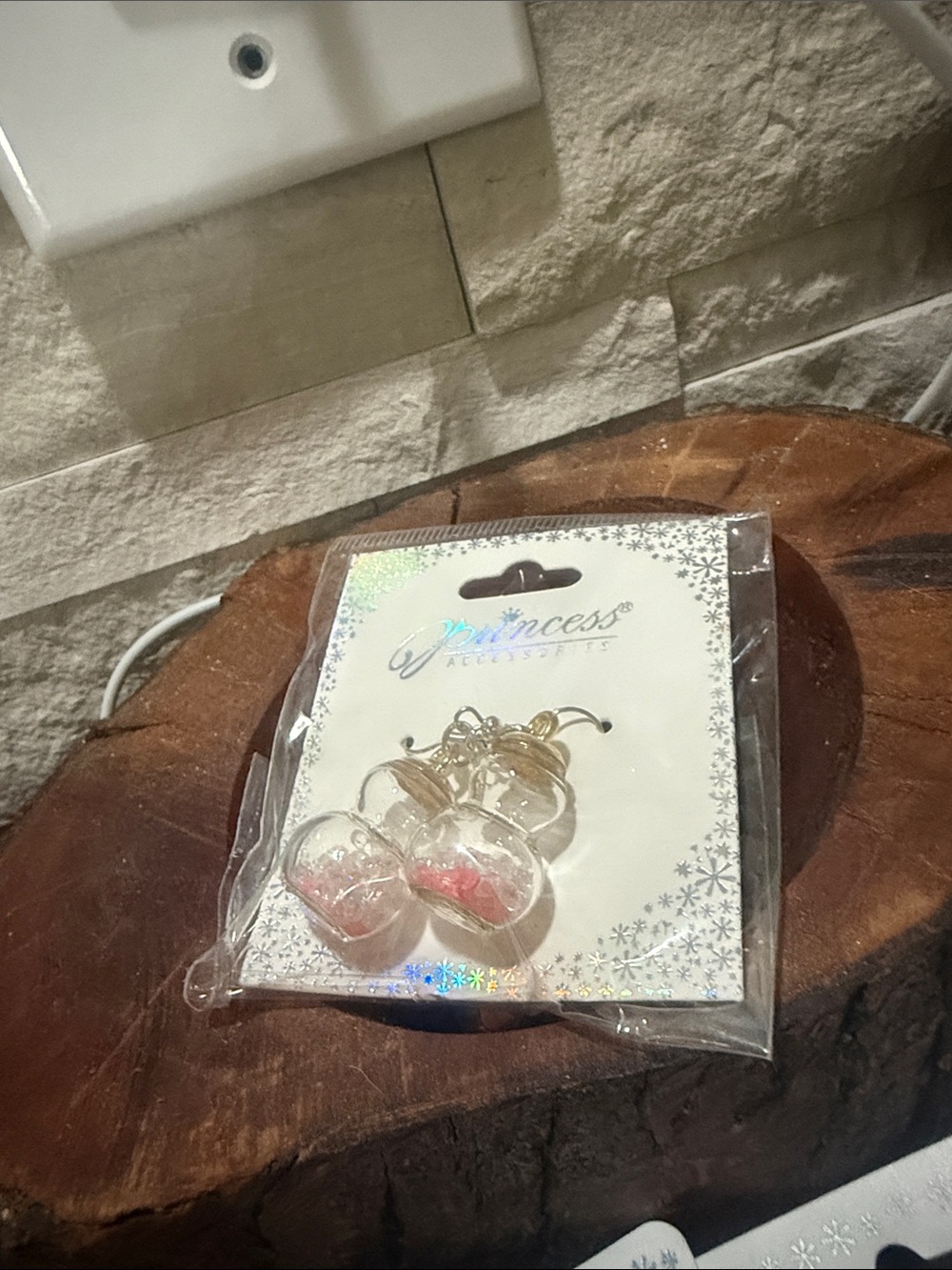Princess Accessories Glass Globe Drop Earrings - Clear with Pink Accent